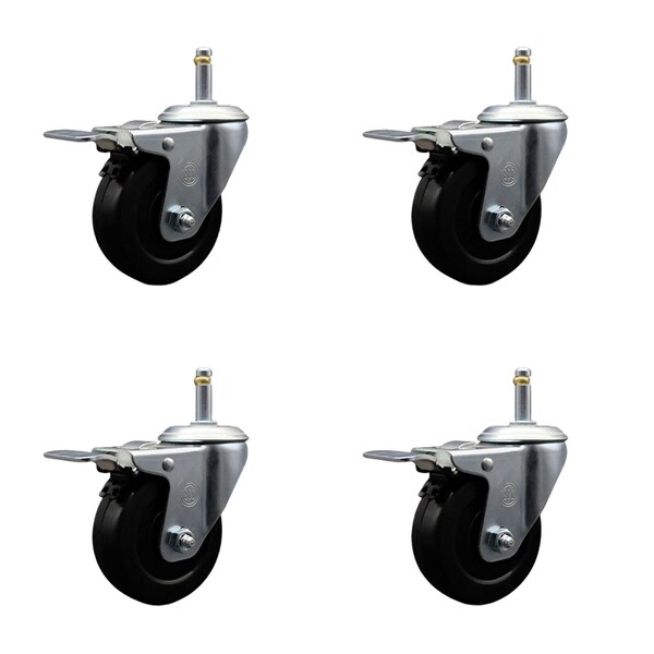 Service Caster 3.5'' Hard Rubber Swivel 7/16'' Grip Ring Stem Caster Set Total Lock Brake, 4PK SCC-GRTTL20S3514-HRS-716138-4 - main